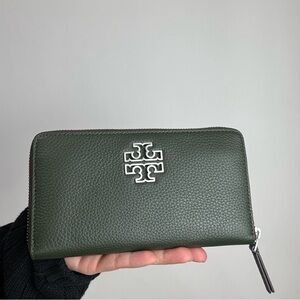 Tory Burch Olive Leather Zip Wallet